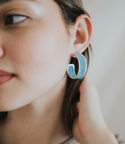 Rajiyah Beaded Hoop Earrings - Silver, Turquoise