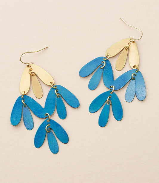 Chameli Chandelier Earrings - Teal Patina, Gold Petals