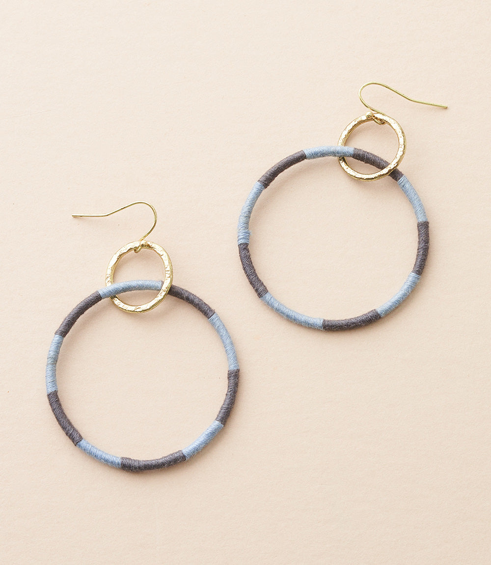 Kaia Double Hoop Earrings - Blue Thread Wrapped