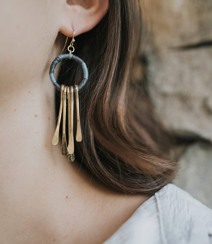 Kaia Brass Tassel Earrings - Blue