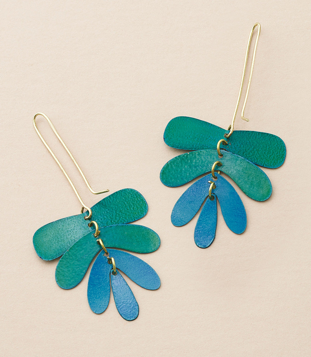 Chameli Dangling Leaf Earrings - Teal Patina