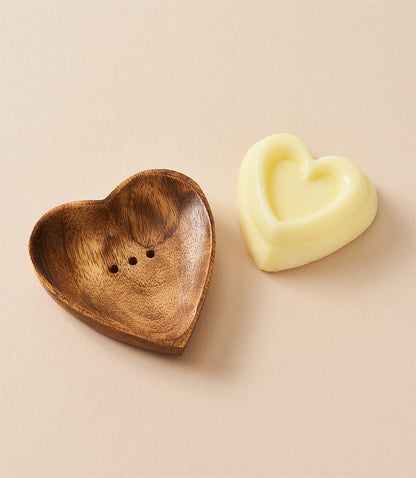 Aaram Heart Soap Dish Set - Herbal Soap, Wood Dish