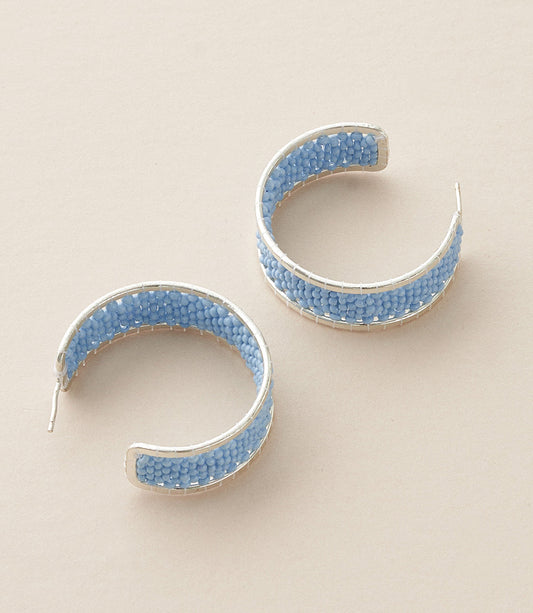 Rajiyah Beaded Hoop Earrings - Silver, Turquoise