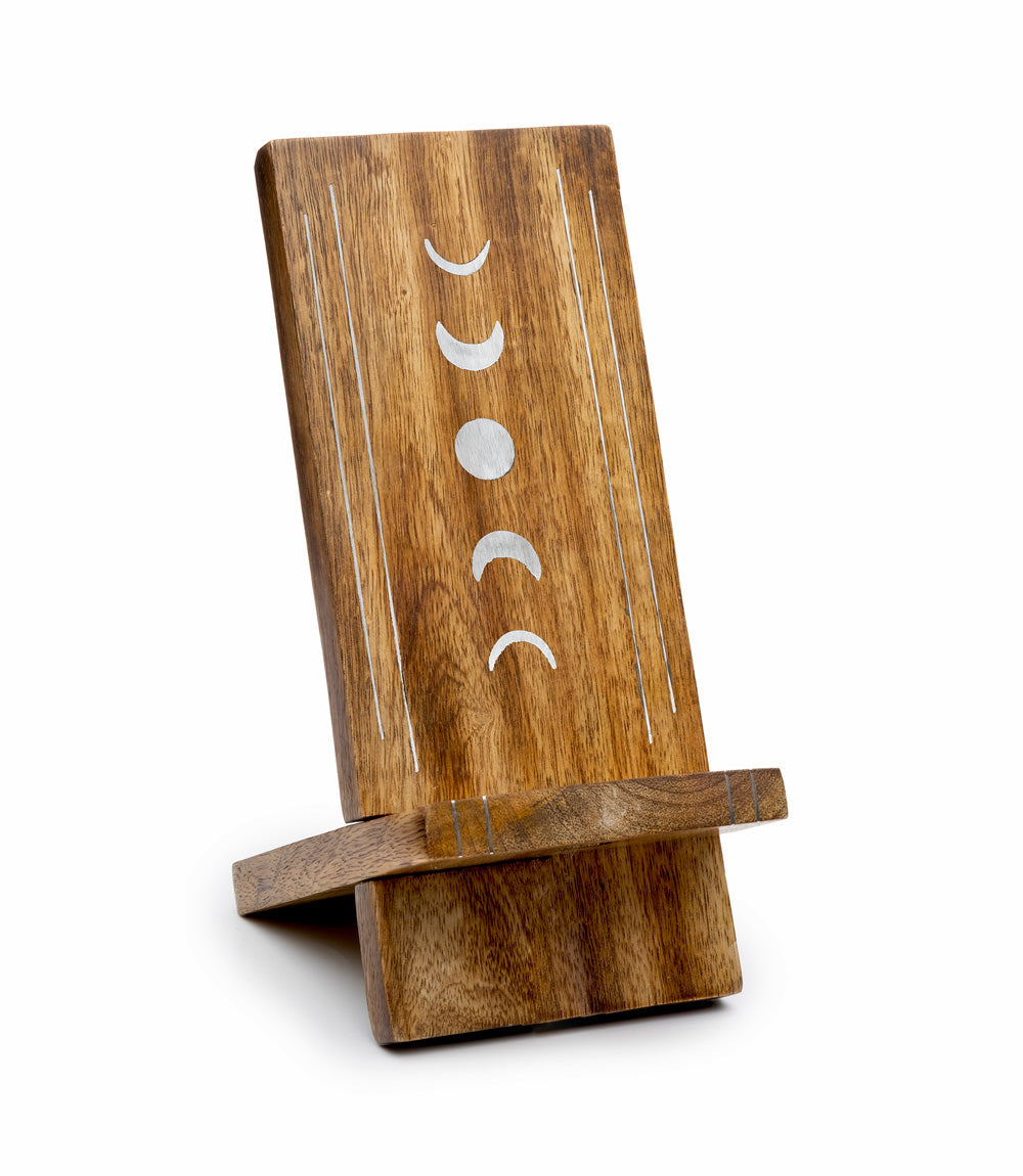 Indukala Moon Phase Phone Holder - Wood, Brass, Fair Trade