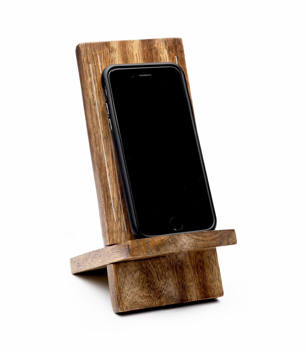 Indukala Moon Phase Phone Holder - Wood, Brass, Fair Trade