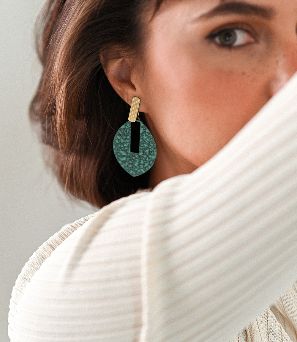 Nihira Teal Patina Sphere Drop Earrings