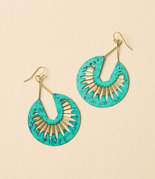 Nihira Teal Patina Dangling Hoop Earrings