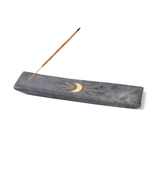 Indukala Moon Phase Incense Holder - Black Carved Marble - Matr Boomie Wholesale
