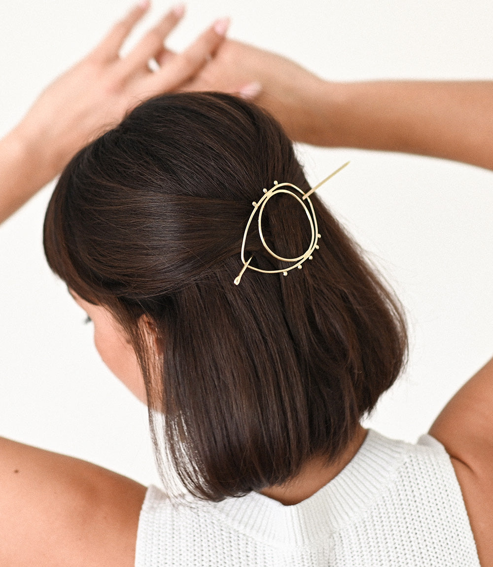 Drishti Evil Eye Hair Slide with Stick - Gold