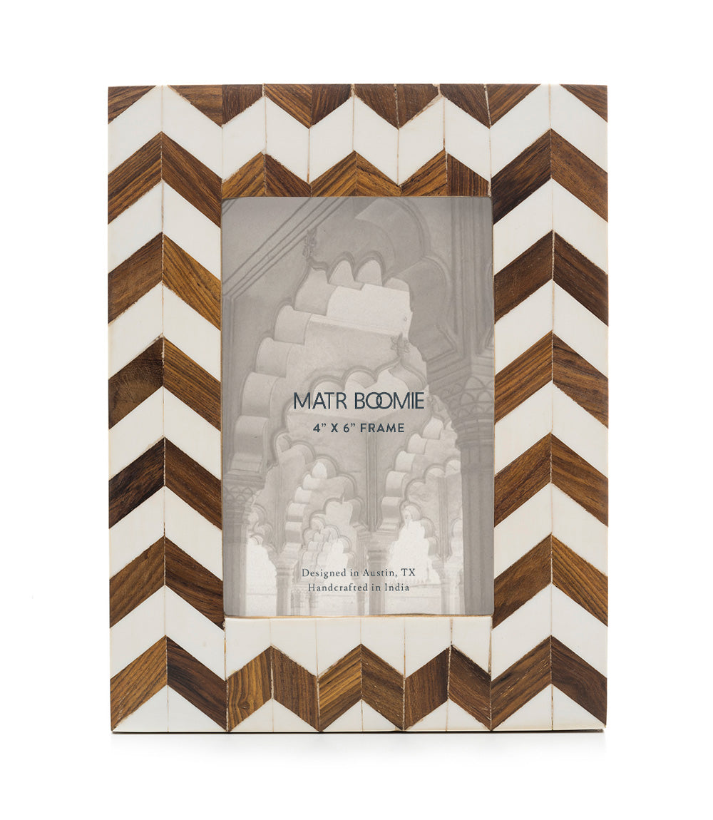 Rudra Storm 4x6 Brown & White Picture Frame - Carved Bone, Wood - Matr Boomie Wholesale