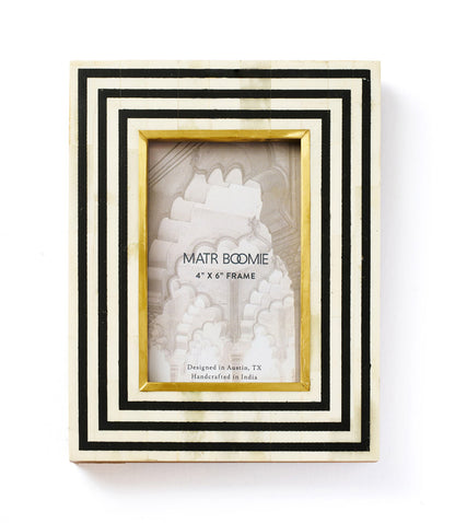 Rajiva 4x6 Black & Cream Picture Frame - Fair Trade Carved Bone