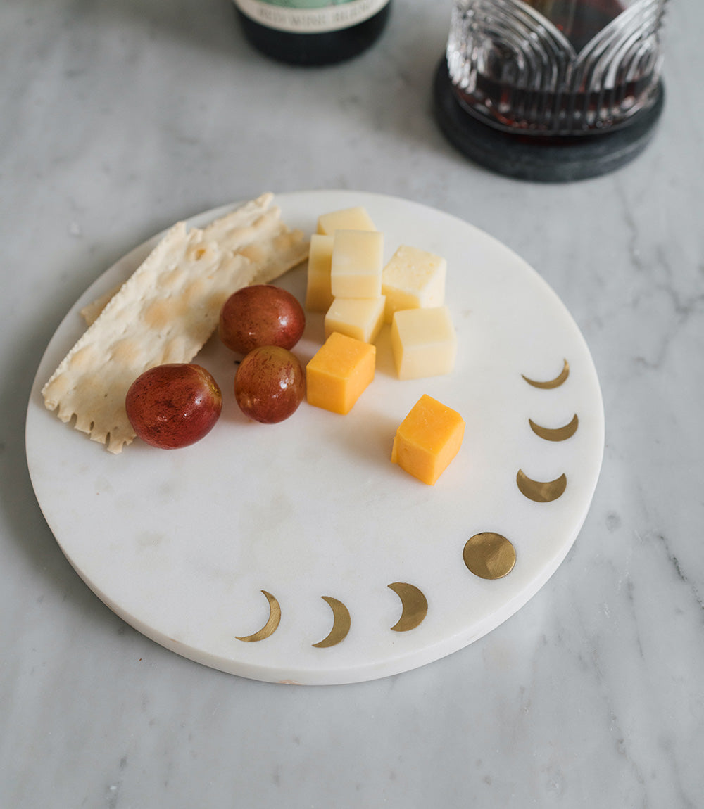 Indukala Moon Phase Cheese Charcuterie Serving Board - Brass & Marble