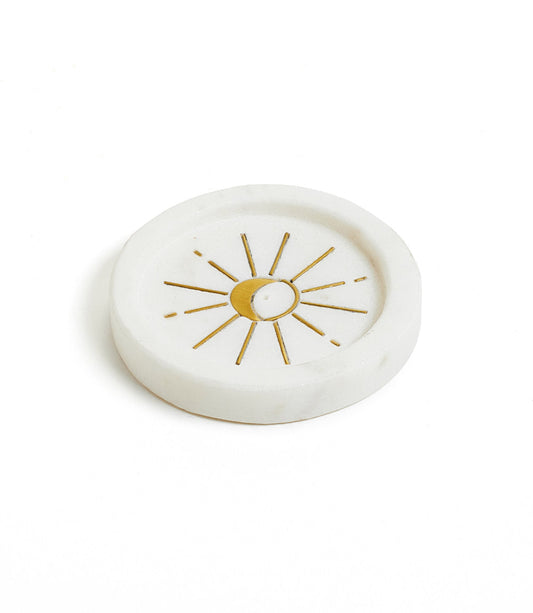 Indukala Round Moon Incense Holder - White Carved Marble - Matr Boomie Wholesale