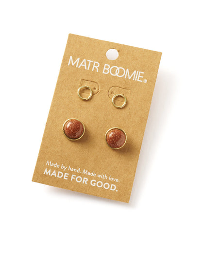 Indali Goldstone Semiprecious Stud Earrings - Set of 2