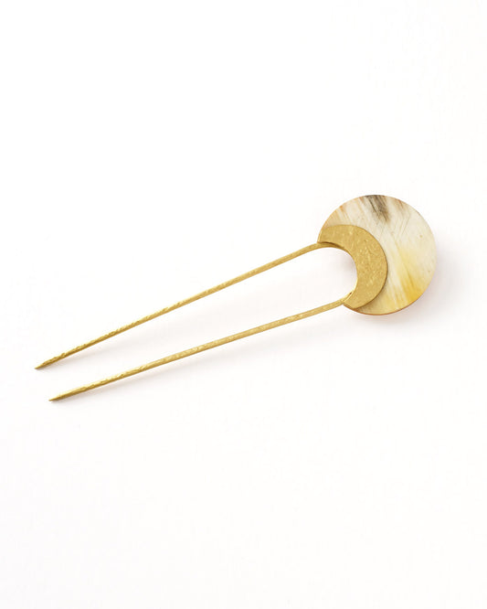 Kachhua Moon Hair Fork - Brass, Assorted Carved Horn