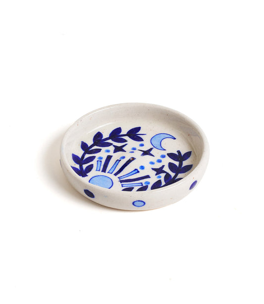 Lalita Round Incense Holder - Hand Painted Blue & White