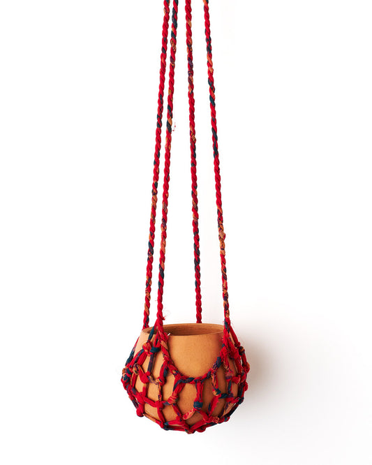 Macrame Hanging Plant Pot - Assorted Upcycled Sari Fabric