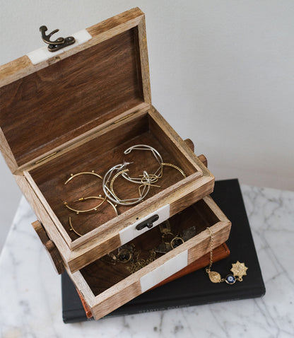 Indukala Crescent Moon Tiered Jewelry Box - Bone, Wood, Brass