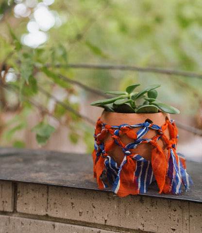 Plant Pot - Terracotta, Upcycled Sari Fabric