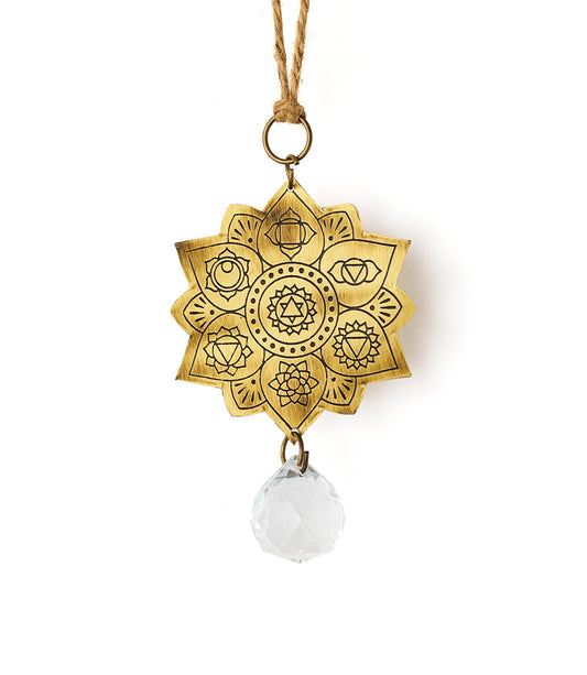 Surya Lotus Engraved Brass Suncatcher
