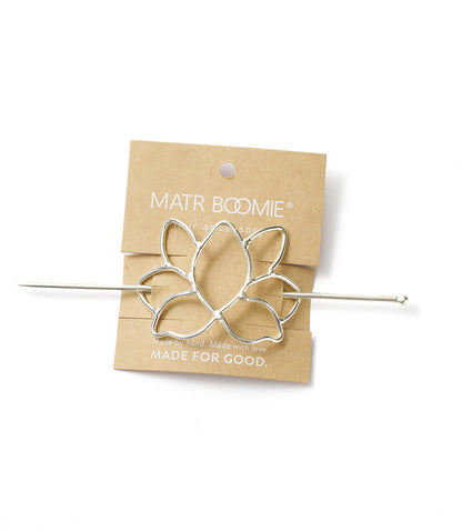 Kairavini Lotus Hair Slide with Stick - Silver