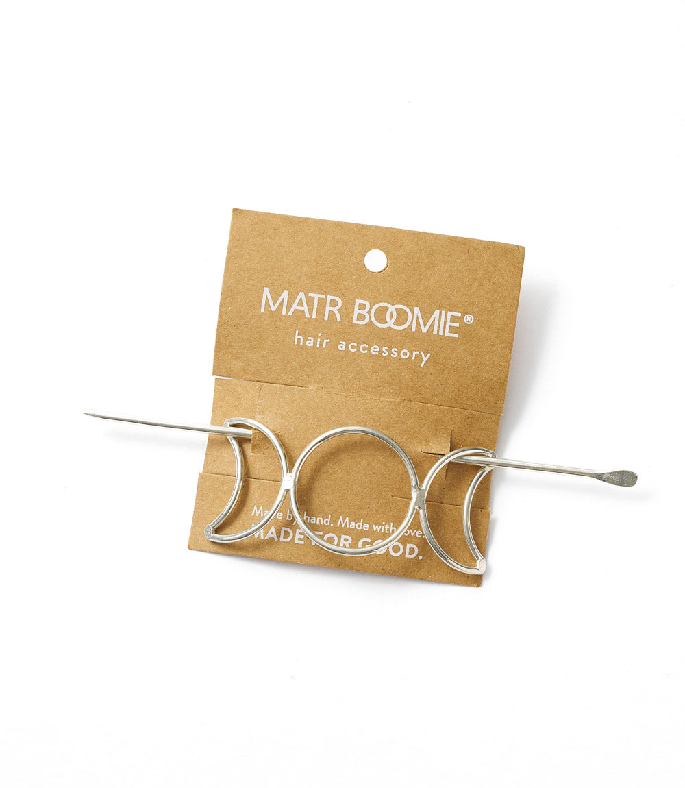 Indukala Moon Phase Hair Slide with Stick - Silver