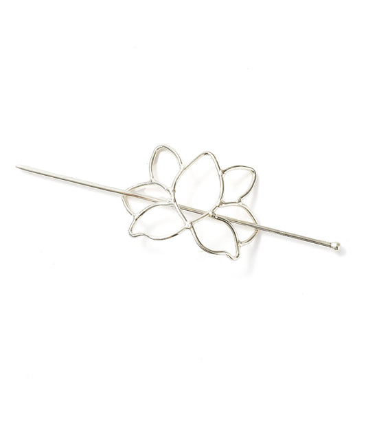 Kairavini Lotus Hair Slide with Stick - Silver