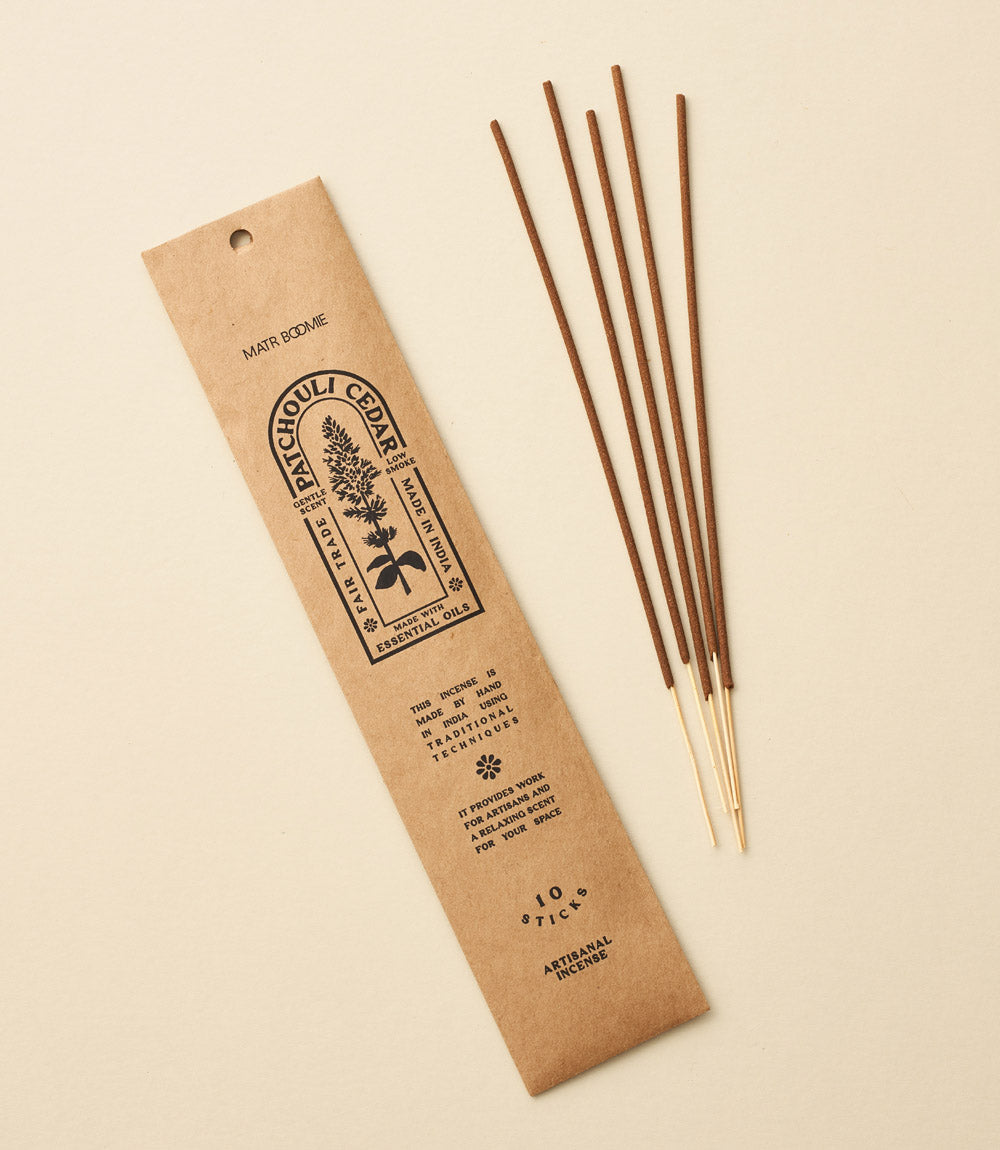 Patchouli Cedar Incense - 10 sticks, low smoke