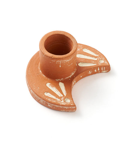 Daksha Crescent Moon Taper Candle Holder - terracotta