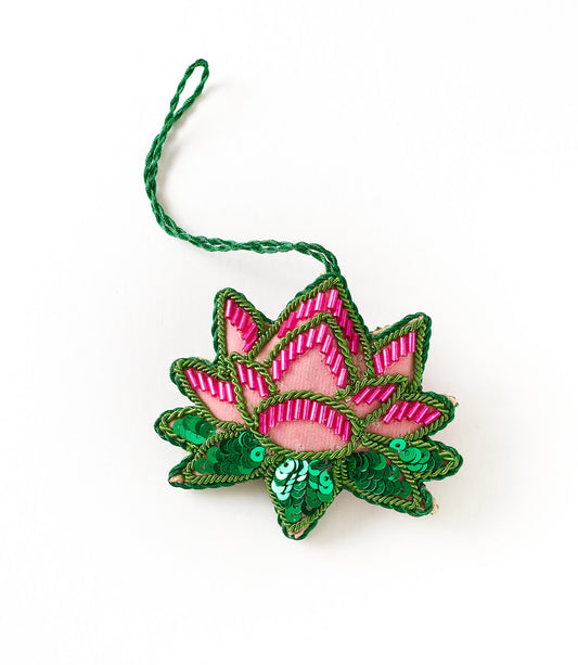 Larissa Plush Lotus Beaded Felt Ornament - Embroidered
