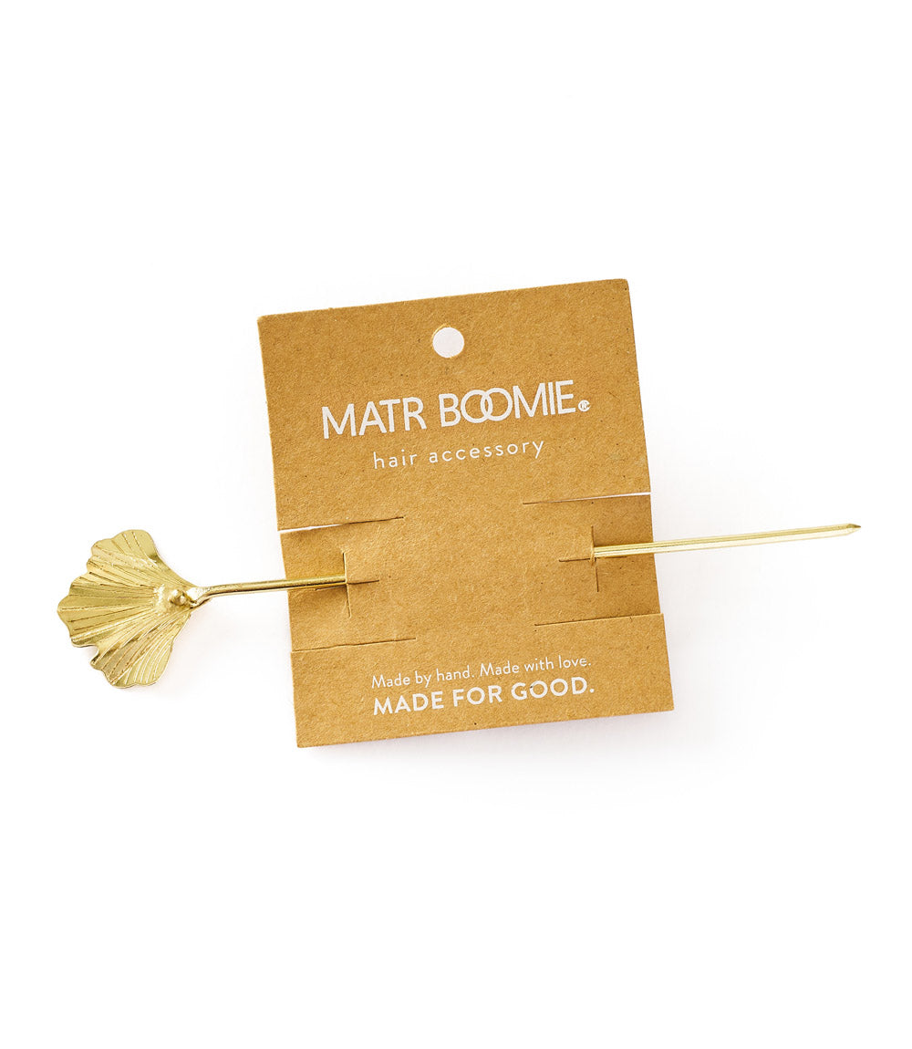 Sayuri Ginkgo Leaf Hair Pin - Slide with Stick - Gold