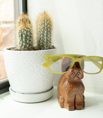 Dog Eyeglass Holder Stand - Hand Carved Wood