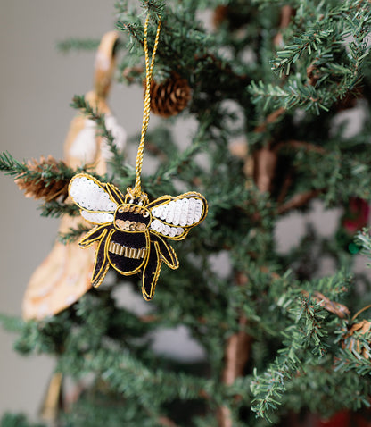 Larissa Plush Bee Beaded Felt Ornament - Embroidered