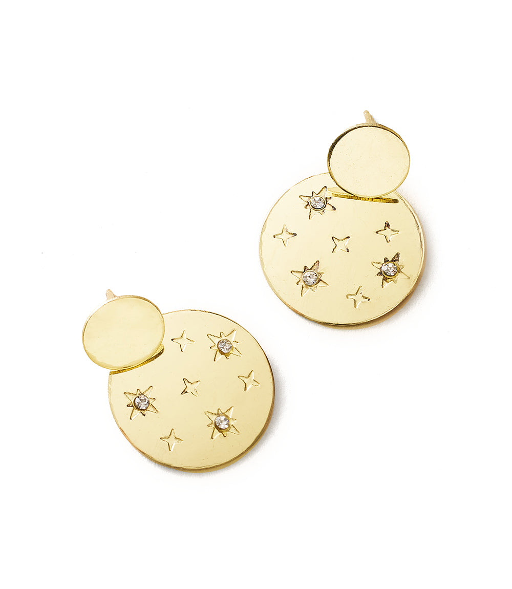 Sitara Starry Double Circle Dangle Earrings - Gold