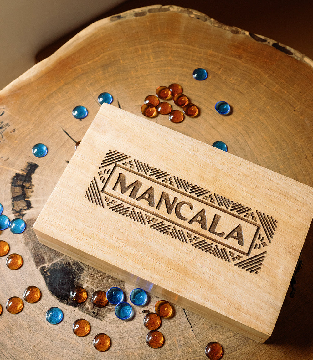 Mancala Wooden Game Set - Hand Carved Mango Wood