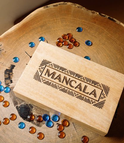 Mancala Wooden Game Set - Hand Carved Mango Wood