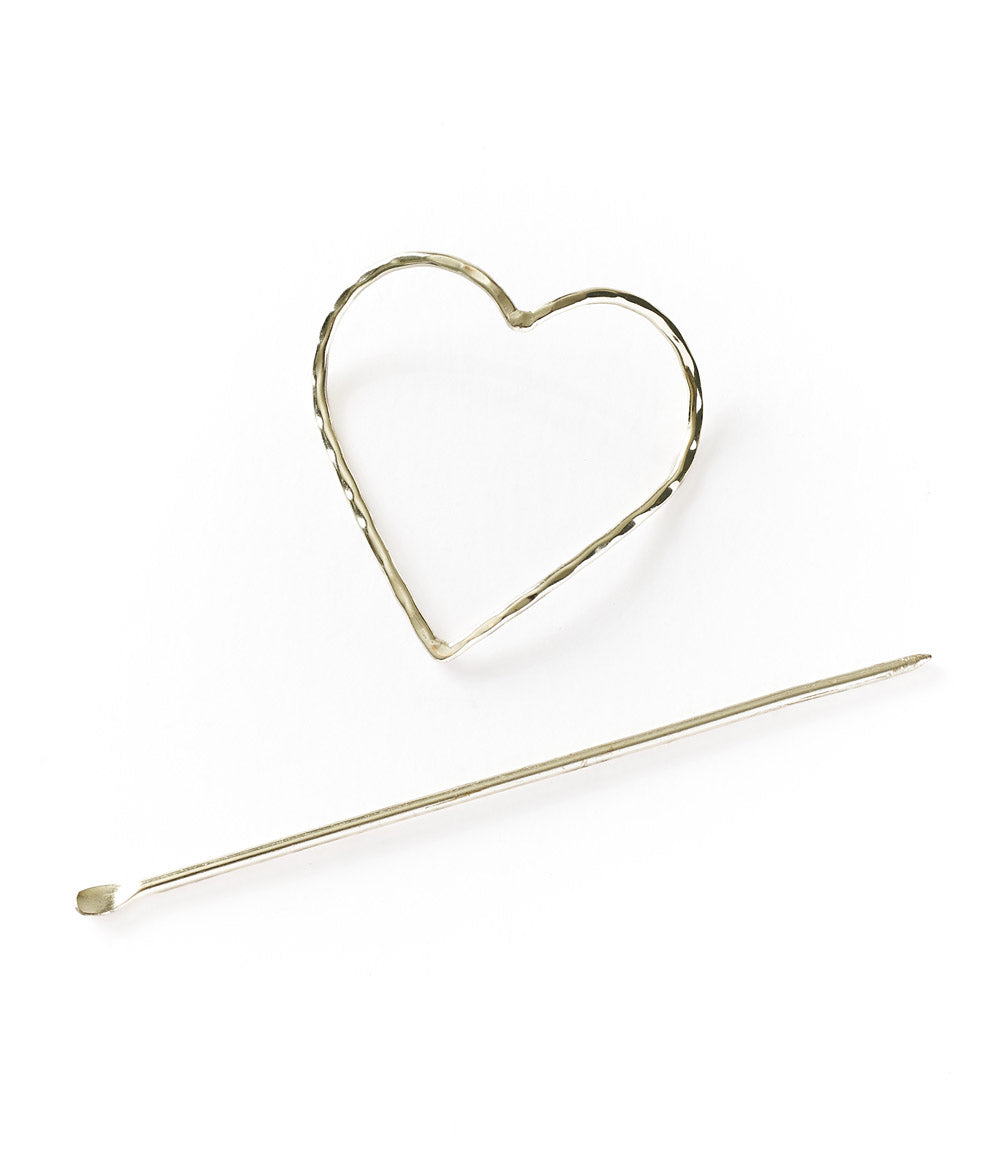 Alaya Heart Hair Pin - Slide with Stick - Silver