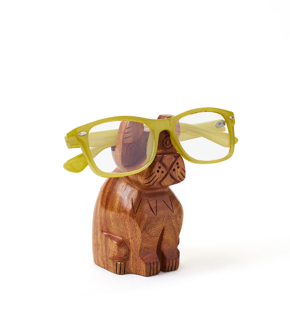 Dog Eyeglass Holder Stand - Hand Carved Wood