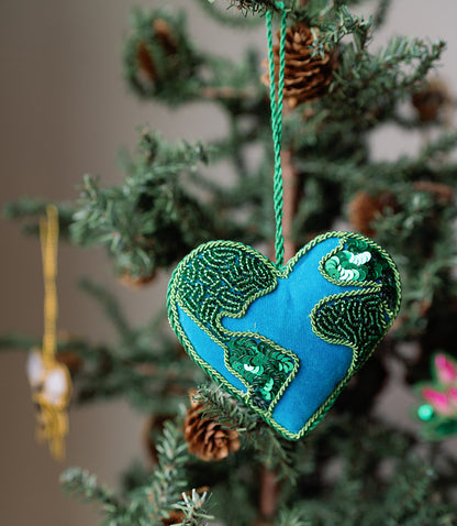 Larissa Plush Heart Earth Beaded Felt Ornament - Embroidered