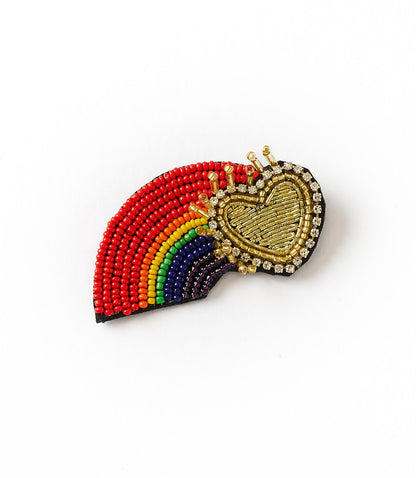 Bala Mani Beaded Rainbow Brooch Pin - Handmade