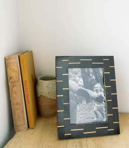 Andhera Dash 5x7 Black Picture Frame - Carved Horn, Brass