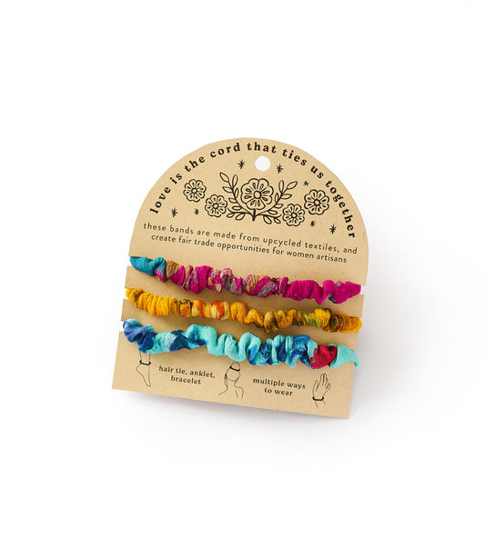 Priya Multi-Use Scrunchie/Bracelet - Set of 3, Assorted Upcycled Sari