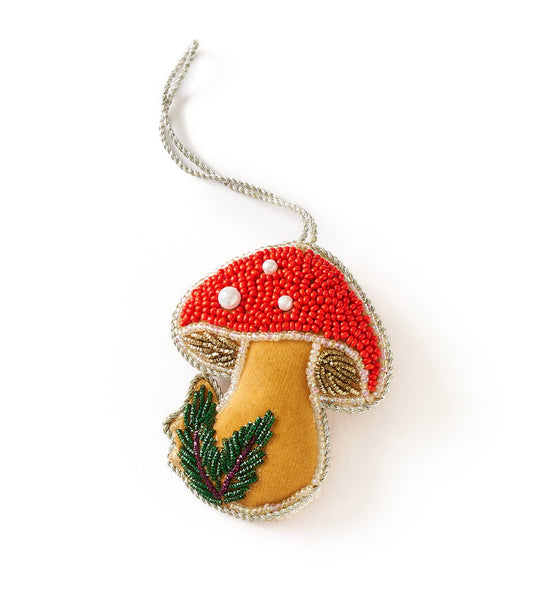 Larissa Plush Mushroom Beaded Felt Ornament - Embroidered