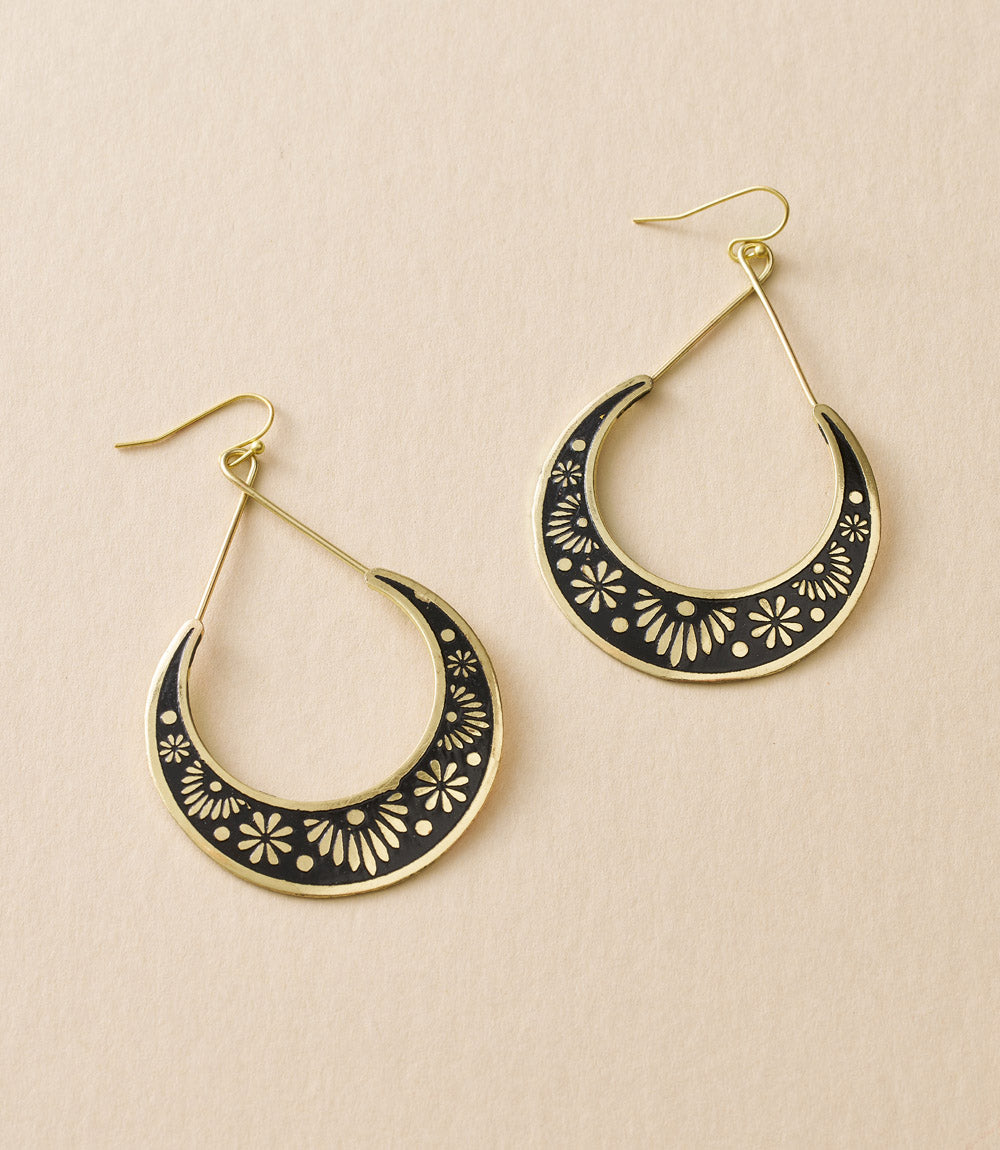 Nisha Crescent Moon Hoop Earrings - Gold, Black