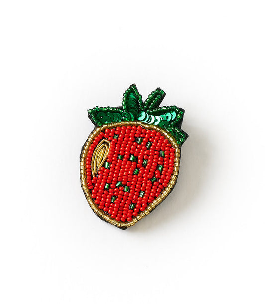 Bala Mani Beaded Strawberry Brooch Pin - Handmade