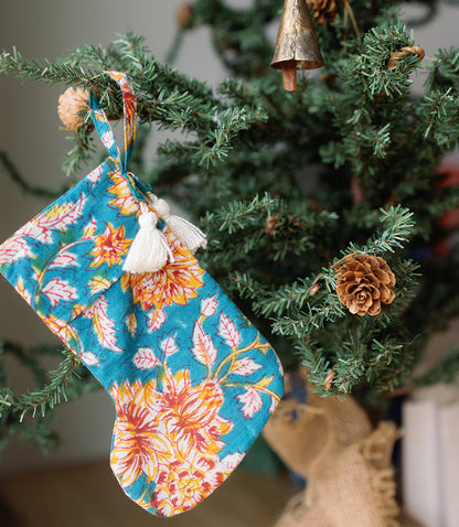 Cotton Mini Holiday Stocking - Assorted Hand Block Print