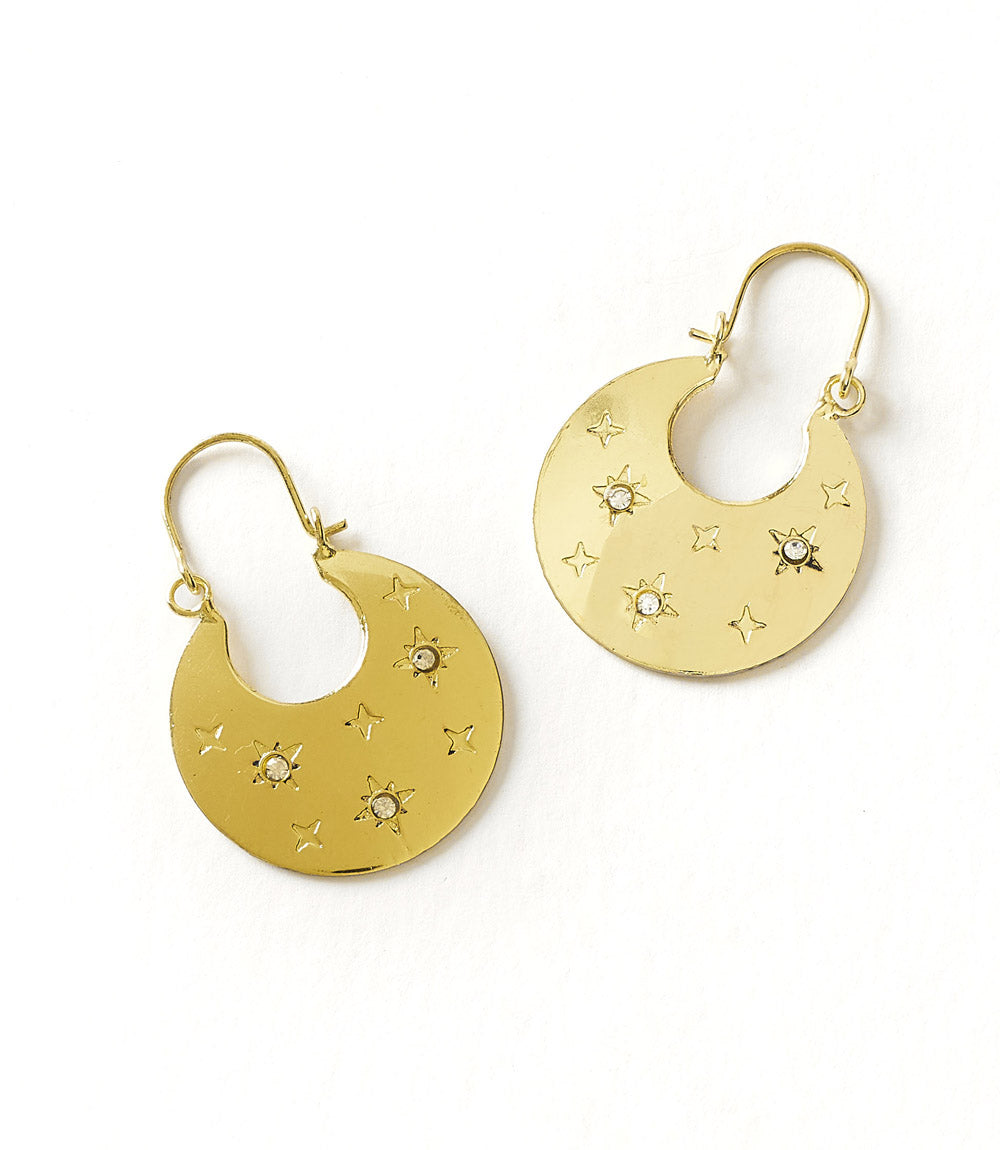 Sitara Starry Flat Hoop Earrings - Gold