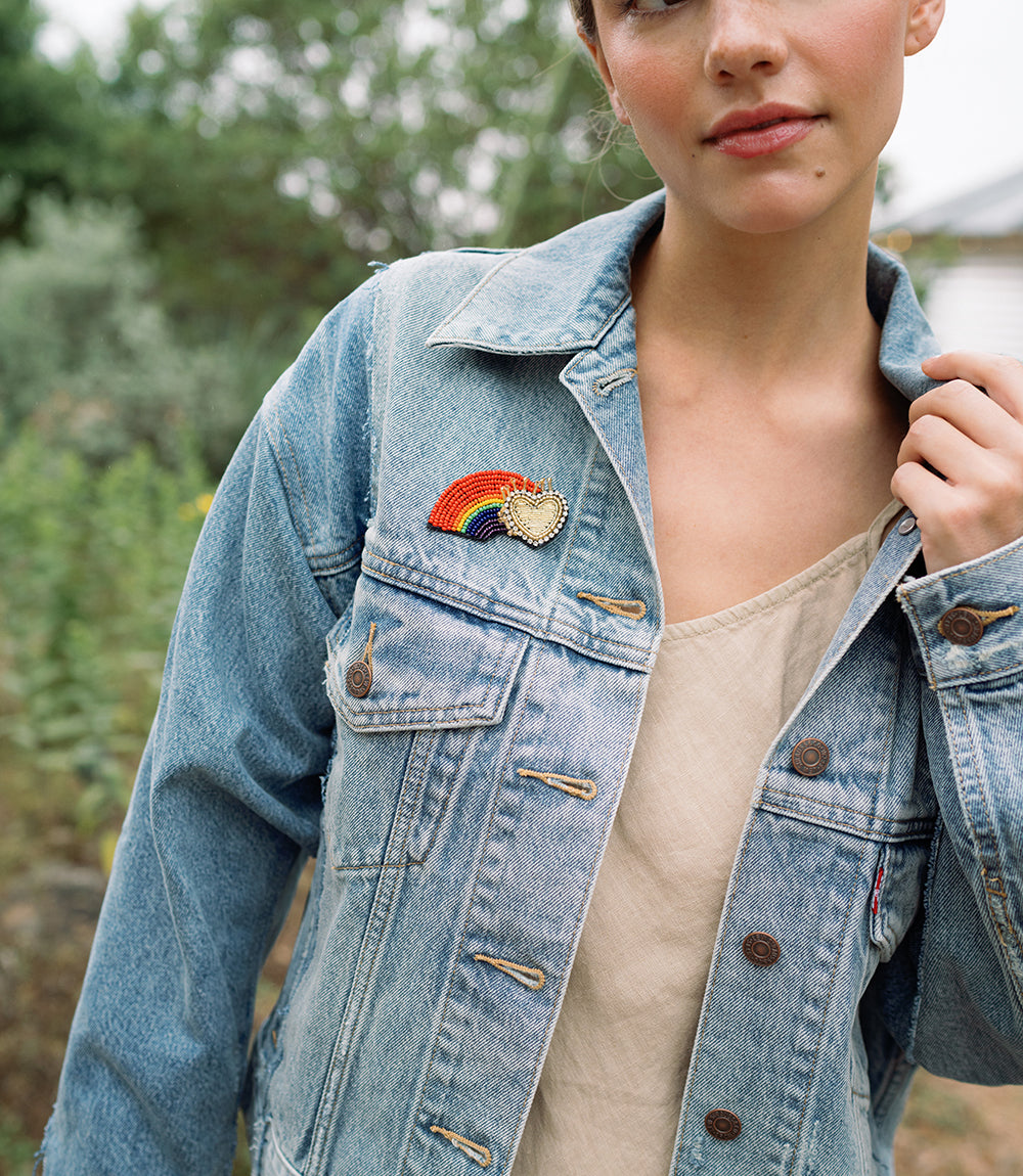 Bala Mani Beaded Rainbow Brooch Pin - Handmade