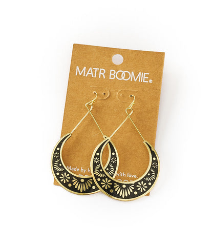 Nisha Crescent Moon Hoop Earrings - Gold, Black