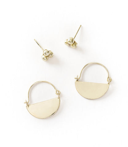 Diya Silver Stud and Hoop Earrings - Fair Trade, Set of 2